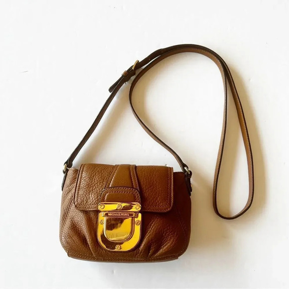 Michael Kors Brown Pebbled Leather Mini Crossbody Goldtone Hardware Purse Bag‎ - Picture 5 of 7